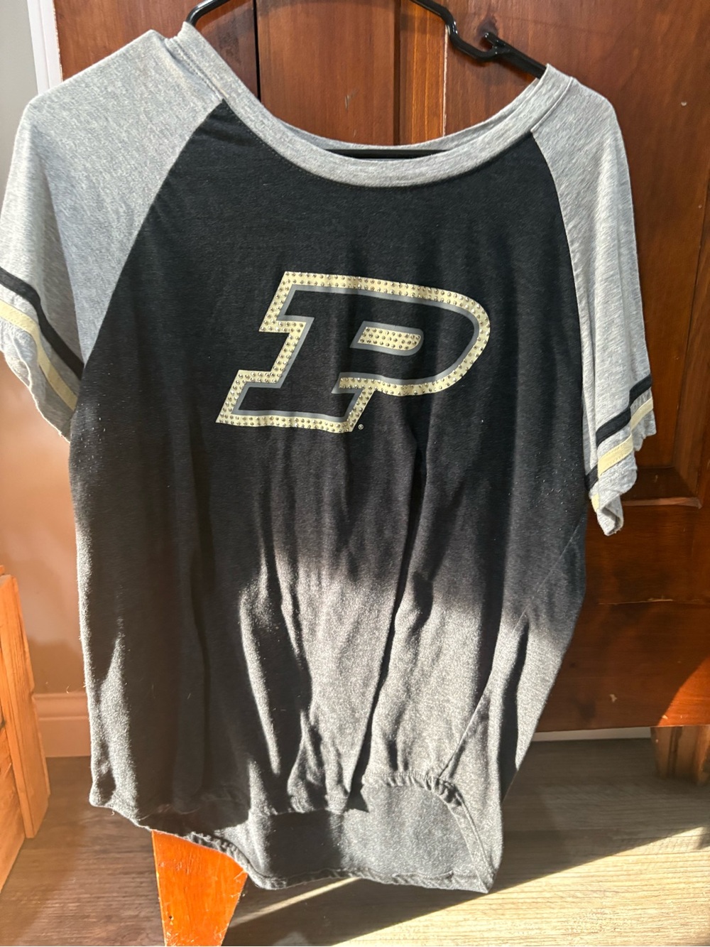 Colosseum Black and Gray Purdue Raglan Tee with Gold Logo